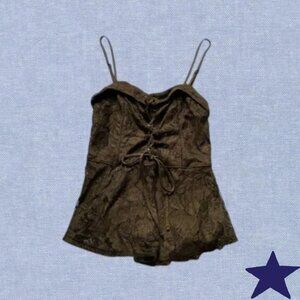 Express Lace Tie Y2K Long Tank Size XS in Brown